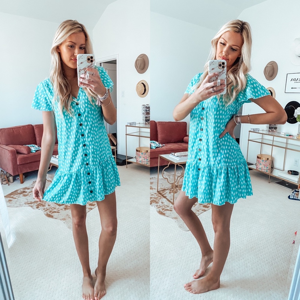 Aqua button down dress
